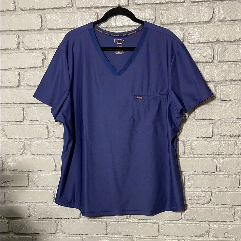 Cherokee Blue V-Neck Short Sleeve Scrub Top